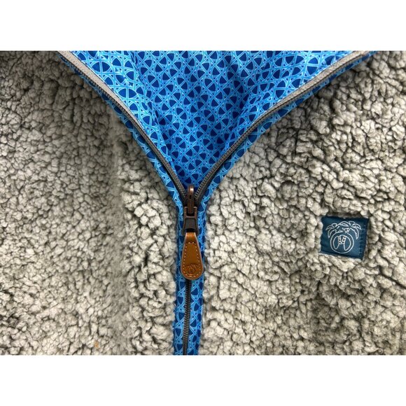 Palm Tree Two-Tone Reversible Sherpa Jacket Blue Print Zippered Womens size XL - Picture 3 of 8